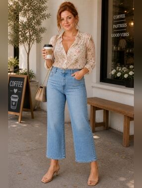 MOTHER The Dodger Ankle Jeans Light Wash High Rise Wide Leg Size 32